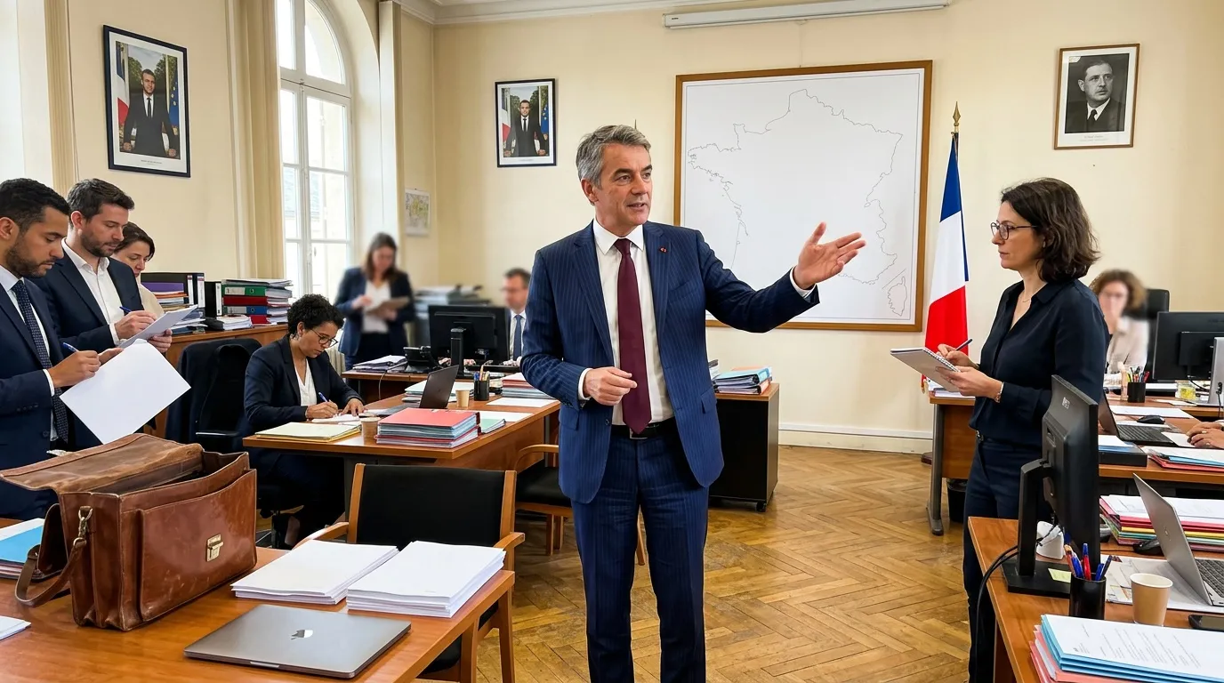 Officiel fran&ccedil;ais s'adressant &agrave; son &eacute;quipe en r&eacute;union